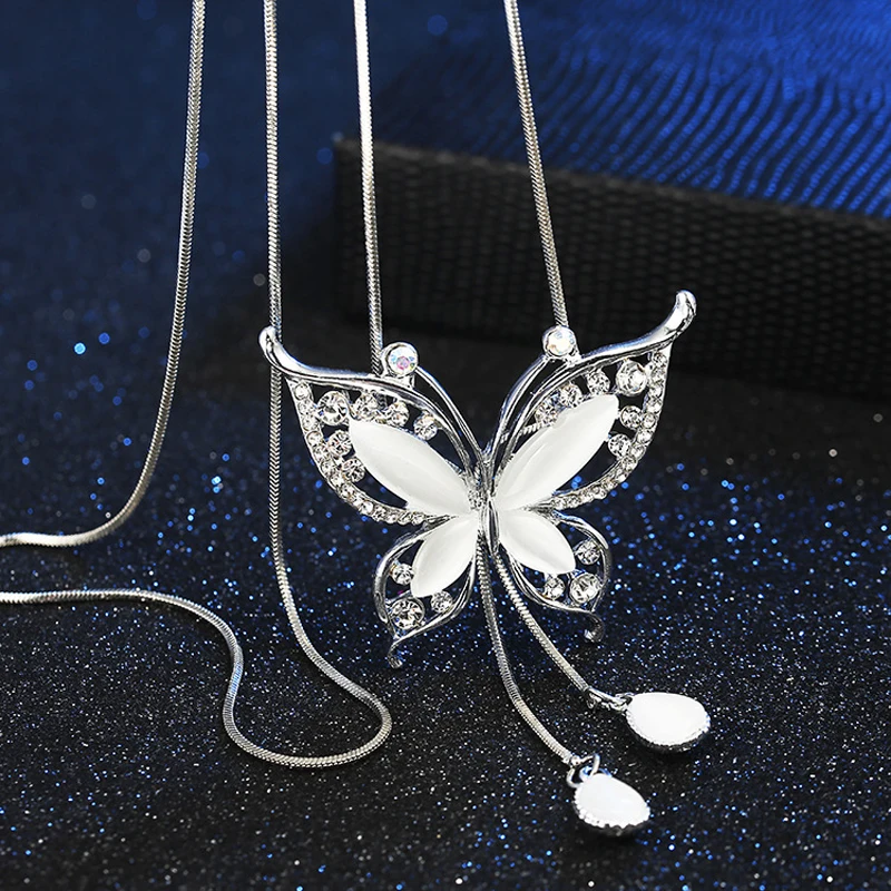 F& U Модные Стразы Подвеска в виде бабочки длинное ожерелье Женская цепочка для зимнего свитера универсальные аксессуары прекрасный подарок для женщин