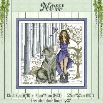 

Forest princess girl Wolf decor painting counted printed on the canvas DMC 11CT 14CT kit Cross Stitch embroidery needlework Sets