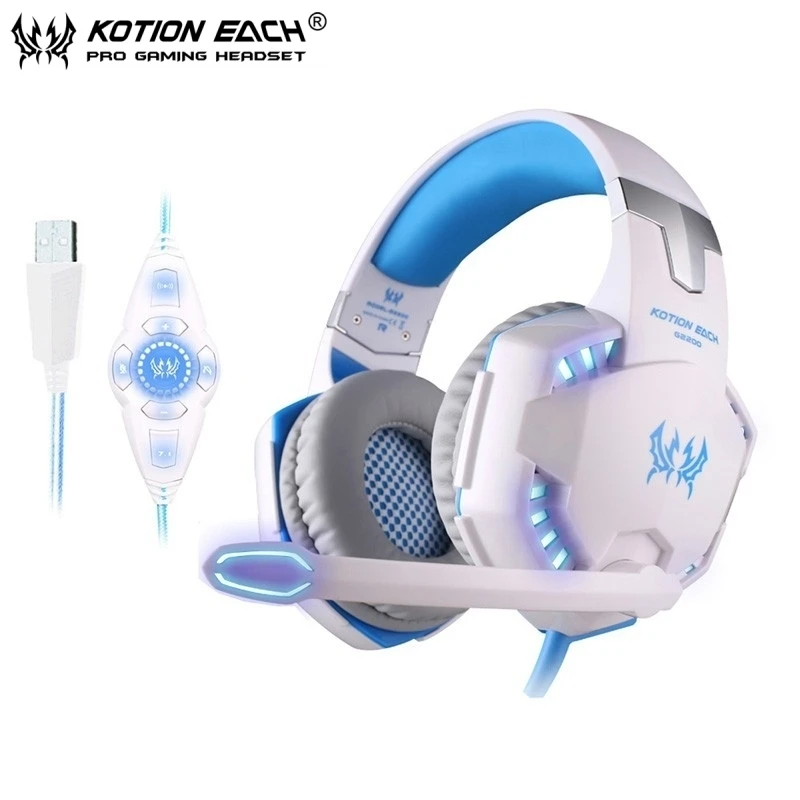 

EACH G2200 Gaming Headphones Vibration USB 7.1 Surround Stereo Game Headset Computer Headband with Mic LED Light For PC Gamer