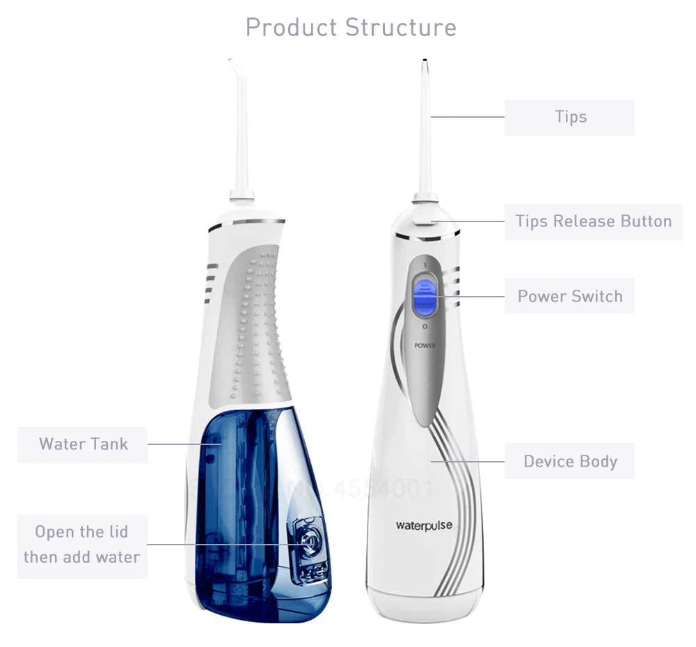 Waterpulse V400 4 наконечника зубная нить портативный беспроводной Оральный ирригатор Электрический ирригатор для орошения полости рта 240 мл