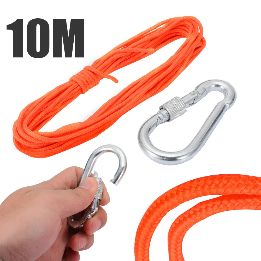 

1pc Orange Nylon Rope 10m* 4mm With Hook For Fishing Treasure Hunting Lifting Neodymium Recovery Detector Magnet Mayitr