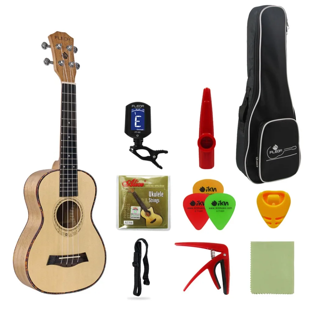 FLEOR Concert 23 ''Ukulele Spruce 4 Snaren Hawaii Gitaar & Ukulele Tuner Tas Accessoires Kits FLEOR Concert 23 ''Ukulele Spruce 4 Snaren Hawaii Gitaar & Ukulele Tuner Tas Accessoires Kits