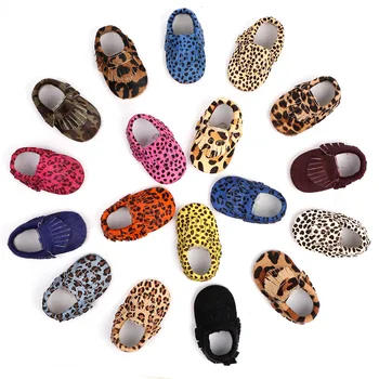 

Genuine Leather Baby Shoes Horse Hair Leather Leopard Lace Shoes Fringe Soft Bottom First Walkers Baby Moccasins Toddler shoes