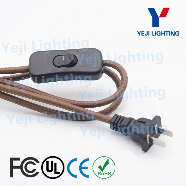 Colorful braided cable wire with button 303 Switch 2 pin plug cable For