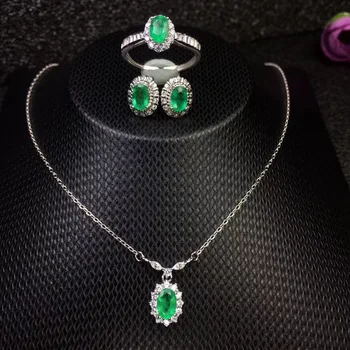 

Columbia natural emerald set ring earrings necklace fashionable with new design quality 925 Silver