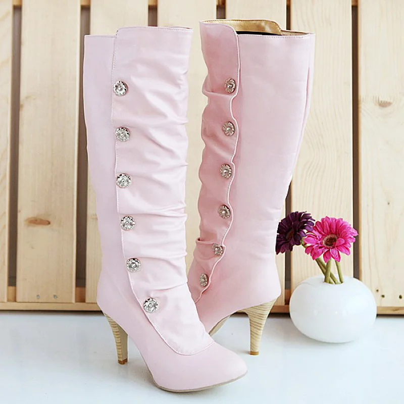 ENMAYLA/женские сапоги до колена пикантная обувь на высоком каблуке размеры 34-39, модные женские модельные повседневные сапоги-лодочки сапоги до колена осень-весна - Цвет: Розовый