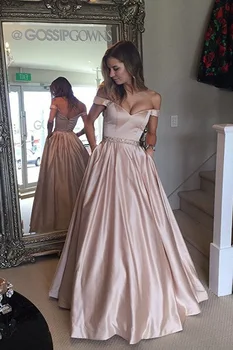 

robe de soriee Off Shoulder Red/Pink Long Satin Evening Dresses 2020 Prom Party Gowns Vestido da dama de honra
