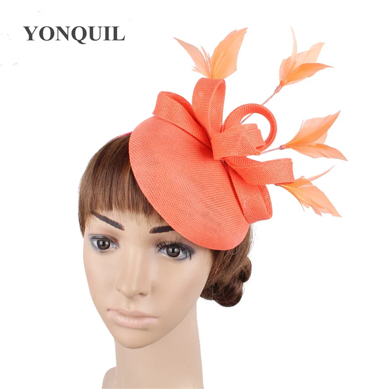 Новые модные женские шляпы-вуалетки с Пенни и сеткой, женские шляпы с лентами для свадебной вечеринки, шляпы-федоры, удивительные аксессуары SYF570 - Цвет: coral