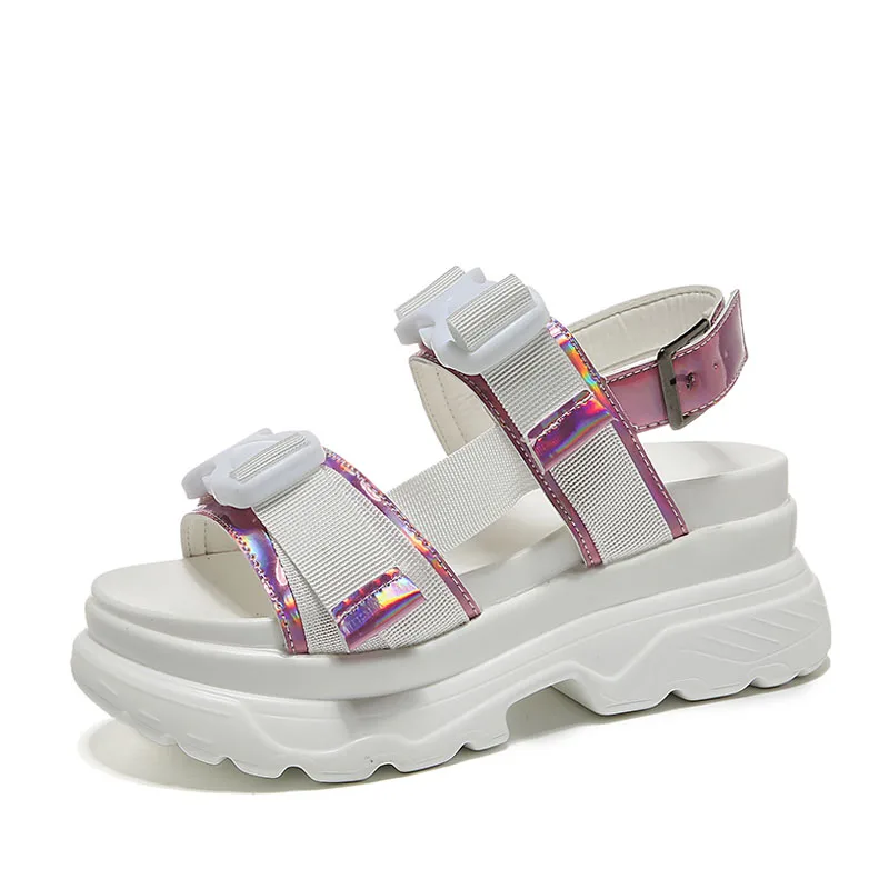 E TOY WORD 8cm Platform sandals Female Wedge High Heels Shoes Women Hook & Loop Leather Summer Zapatos Mujer Women Sandals 2019