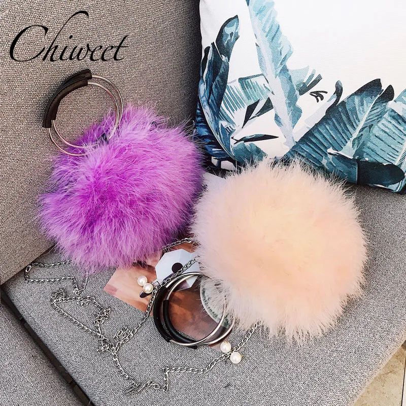 Designer Handbags High Quality Turkey Fur Bag Small Round Handbag Chian