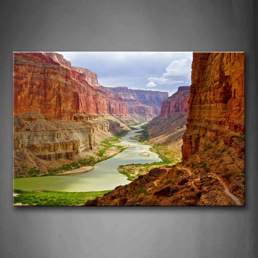 

Framed Wall Art Pictures River Canyon Canvas Print Landscape Modern Posters With Wooden Frame For Home Living Room Decor