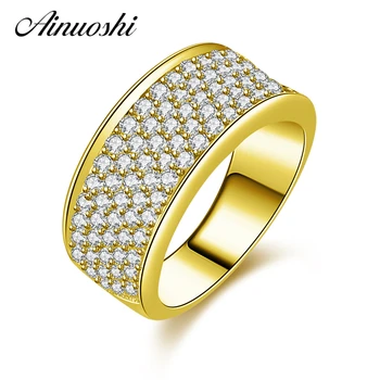 

AINUOSHI 14K Gold Wide Half Eternity Band Ring 14K Solid Yellow Gold Pave Setting Lab Grown Diamond Wedding Anniversary Ring