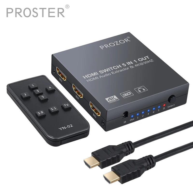 Prozor HDMI Switch 5x1 Audio Extractor Converter HDMI With Remote