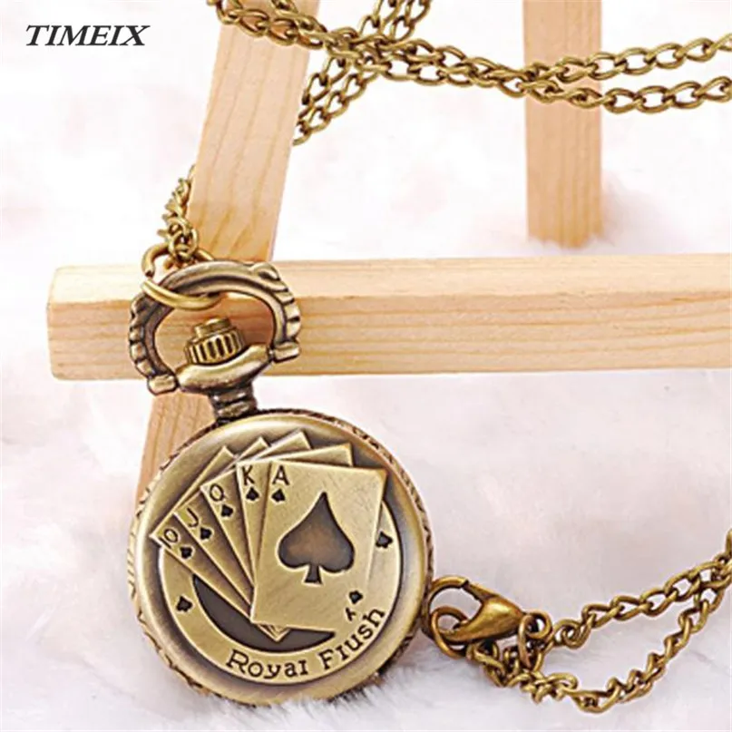 Pocket Watch 2017 Hot Poker Pattern Style Quartz Necklace Pendant Chain Clock Pocket Watches Female Free