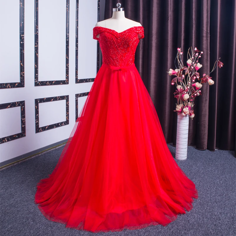 Xl9542 vestido de festa красное платье для выпускного вечера с v-образным вырезом с открытыми плечами, расшитое бисером Длинные Вечеринка платье для выпускного вечера vestido de festa longo