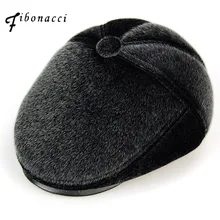 Фибоначчи мужские меховые шапки из искусственного меха норки с черными ушками, плоская шапка среднего возраста и старше, шапки Newsboys