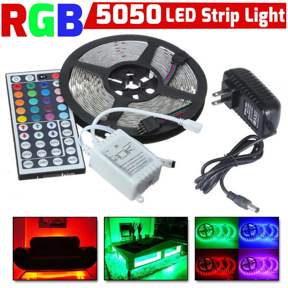 5M 300LED RGB LED Strip Light Home Garden DC 12V 5050 SMD Non
