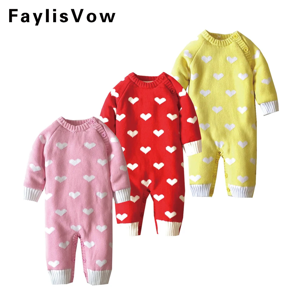 

Clearance Baby Coral Fleece Sweater Romper Kids Thick Clothes Newborn Infant Soft Warm Jumpsuit Cute Heart Print Thermal Outwear