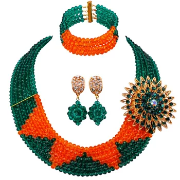 

LAANC Brand Handmade High Quality Latest Army Green Orange Crystal Beads Women Jewelry Sets for Anniversary or Festival 6C-SJ-02