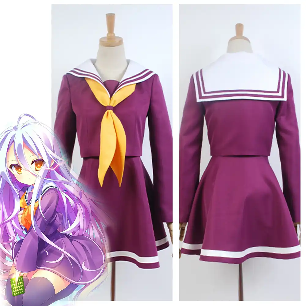 Anime No Game No Life Shiro School Sailor Uniform Dress Cosplay Tops+Skirt+Scar
