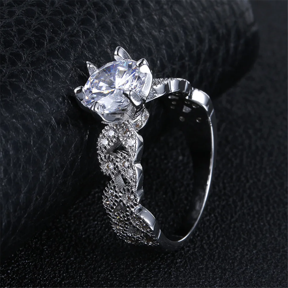 1.5 carat AAA zircon jewelry wedding engagement rings for women vintage 925 sterling silver anel crystal bague leaves DD097