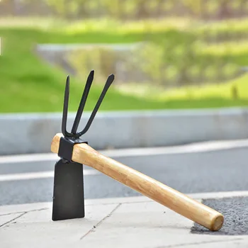 

Digging Hoe with Two Head Gardening Planting Digger Excavator Wooden Handle Portable Garden Hand Tool Steel Hot