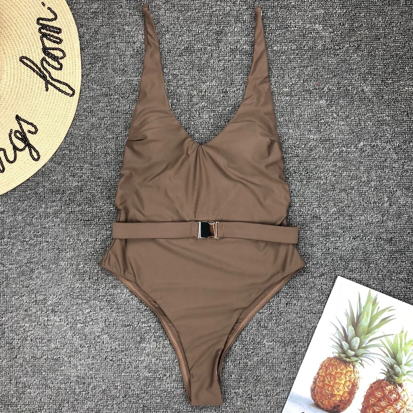 Maillot De Bain Badpak купальник женский сексуальный однотонный Цельный купальник металлический купальник с поясом Купальник для женщин