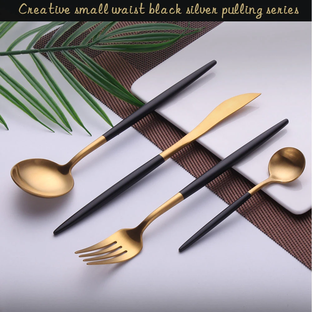 Reusable Cutlery Golden Knives Forks Spoons Dinnerware Set Western Kitchen Portable Stainless Steel Home Party Tableware Sets Reusable Cutlery Golden Knives Forks Spoons Dinnerware Set Western Kitchen Portable Stainless Steel Home Party Tableware Sets