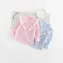 Фирменная Новинка для маленьких девочек Кружево воротник красивые хлопковая рубашка кардиган Рубашки для мальчиков блузка детская Обувь для девочек длинный рукав Верхняя одежда