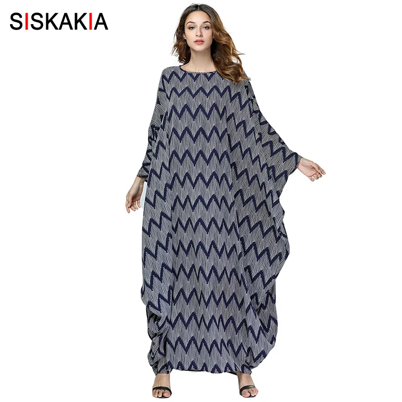 

Siskakia Autumn Fall 2018 New Arrival Dressing Gowns for Women Elegant long Sleeve Bat Shape Maxi long Dress Plus Size Female