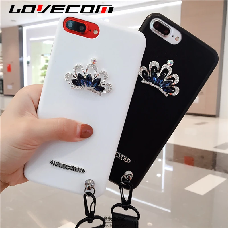 

LOVECOM New For iPhone 7 7 Plus 6 6S Plus Kawaii DIY Bling Exquisite Crystal Crown Cloth Hand Band Soft Leather Phone Cases
