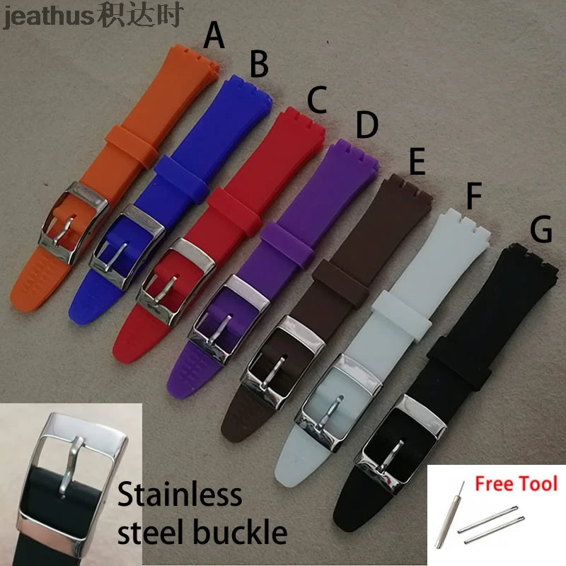 

Jeathus watchband for swatch original colorful series suow701 suob704 gb274 743 soft silicone rubber 17/19mm strap watch band