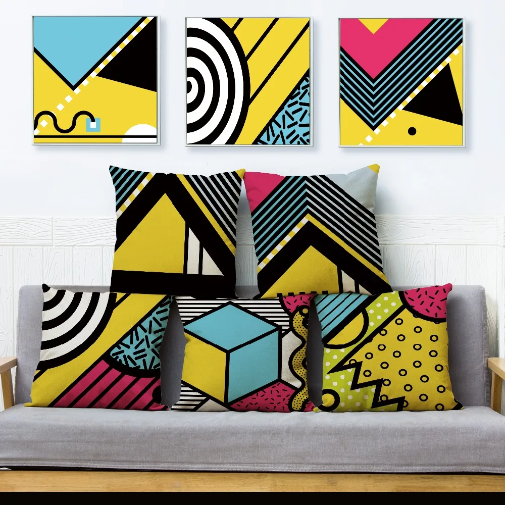 

Pop Art Style Patchwork Geometric Cushion Cover for Sofa Home Decor Throw Pillowcase Print Pillow Case Linen 45*45cm