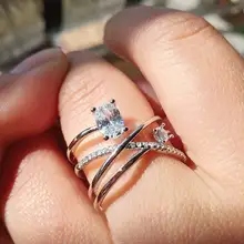 

Fashion Big Rings For Women Statement Shinning Zirconia Open Ring Adjustable Fashion Jewelry Rose Gold/Silver Color