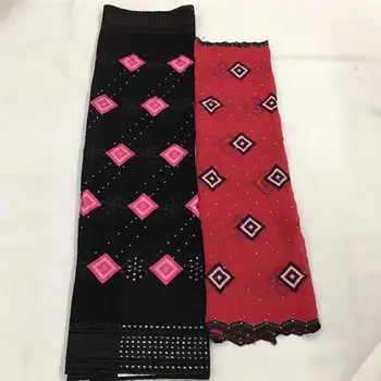 

New Fashion Hollow Design Black Red High Quality African Swiss Voile Lace Fabric For Women Dress 5+2 Yards/Set! LCF42303