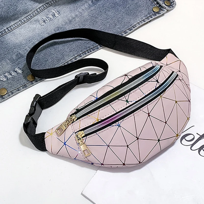 Новинка 2019 голографическая поясная сумка женская розовая Серебряная поясная сумка черный геометрический пакет лазерная нагрудная сумка
