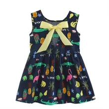 Летние модные платья трапециевидной формы без рукавов с цветочным принтом для маленьких девочек