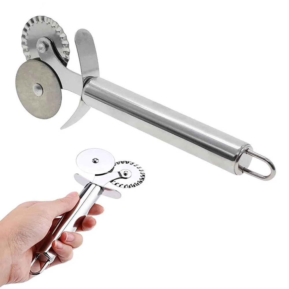 Stainless Steel Double Head Wheel Knife Pizza Cutter Cake Food Cutter Hobbing Trimmer Pastry Pasta Dough kitchen Baking Tools