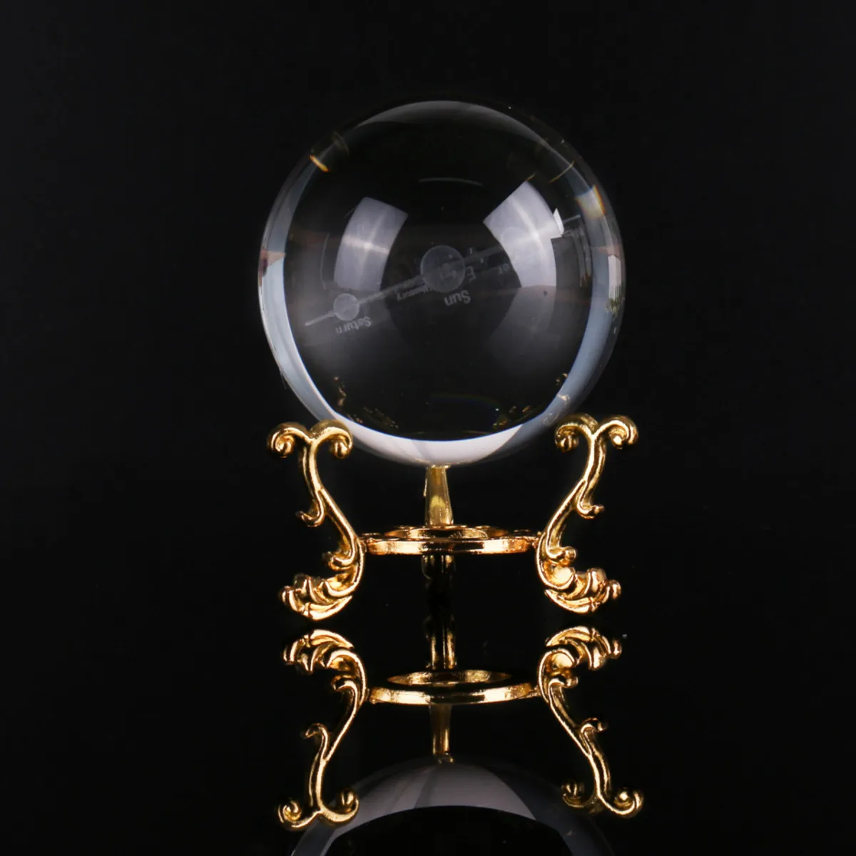 6 см лазерной гравировкой кварц солнечных Системы мяч 3D миниатюрный модель планеты светодиодный Кристальные шарики-сферы Глобус Astrophile Home Decor - Цвет: With Gold Base