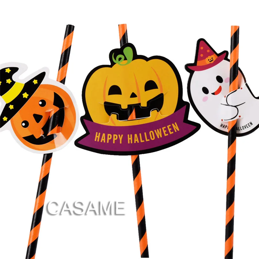 

10pcs paper straws Halloween pumpkin Orange card party colorful Kids Birthday Wedding Decorations Paper Drinking Straws