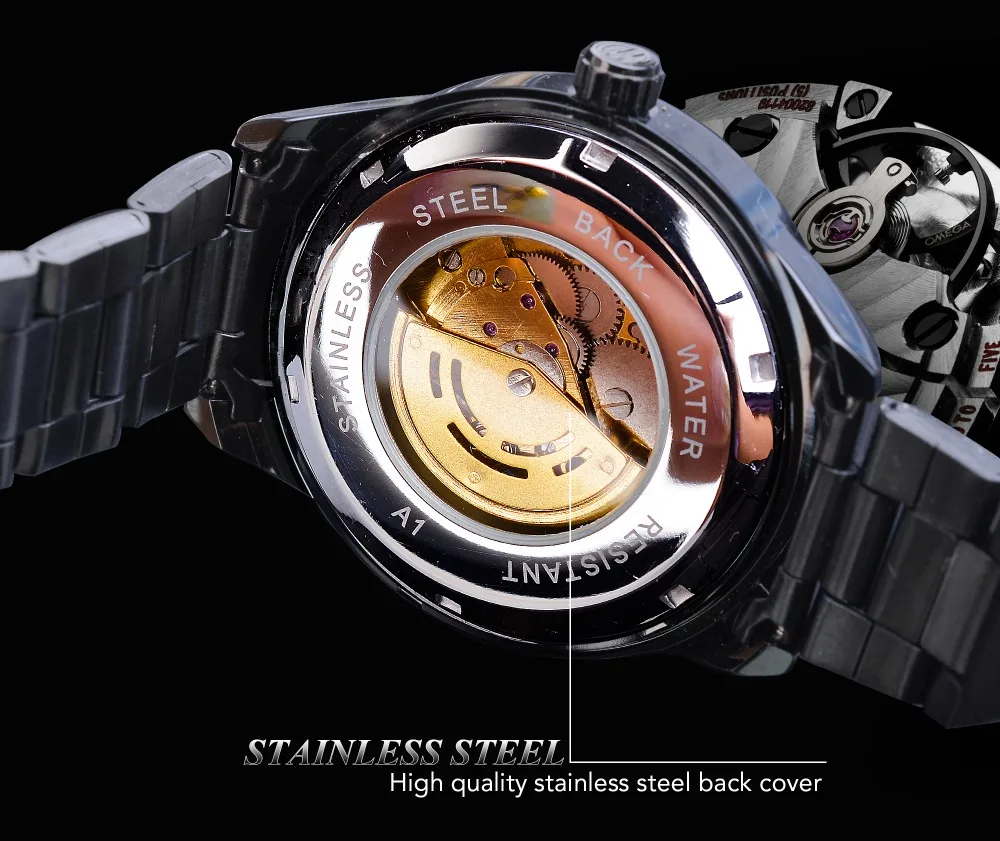 Forsining классические мужские механические часы автоматический черный скелет гоночный дизайн спортивные часы полный стальной ремешок наручные часы Relogio