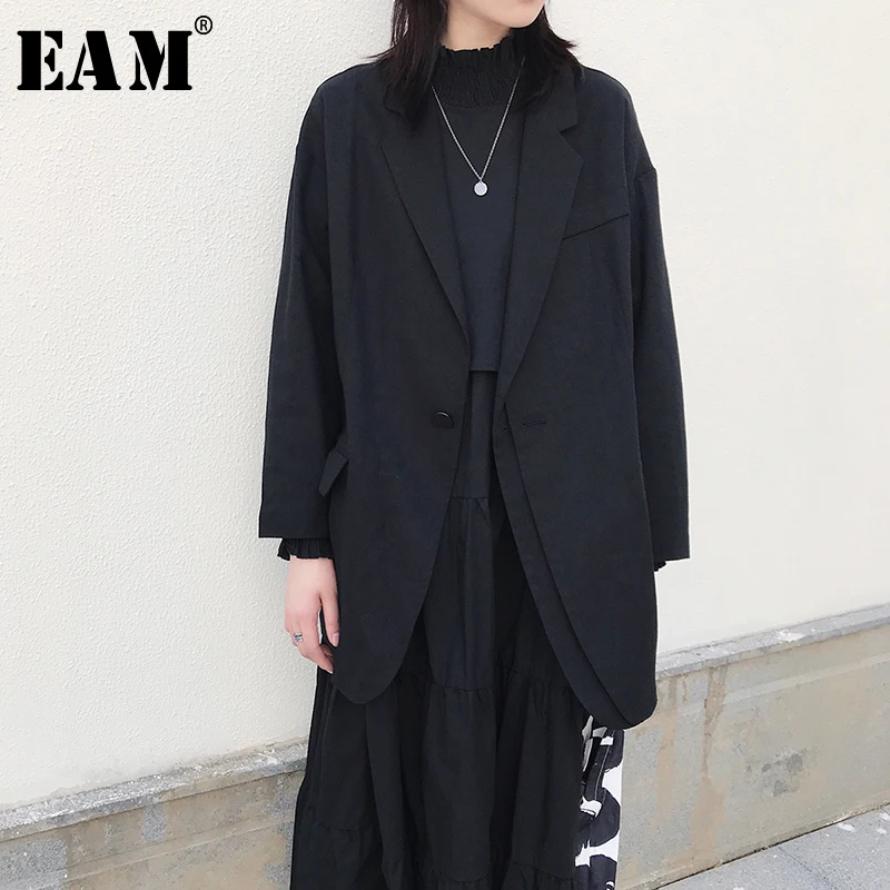 

[EAM] 2019 New Autumn Winter Lapel Long Sleeve Single Button Irregular Brief Temperament Jacket Women Coat Fashion Tide JX240