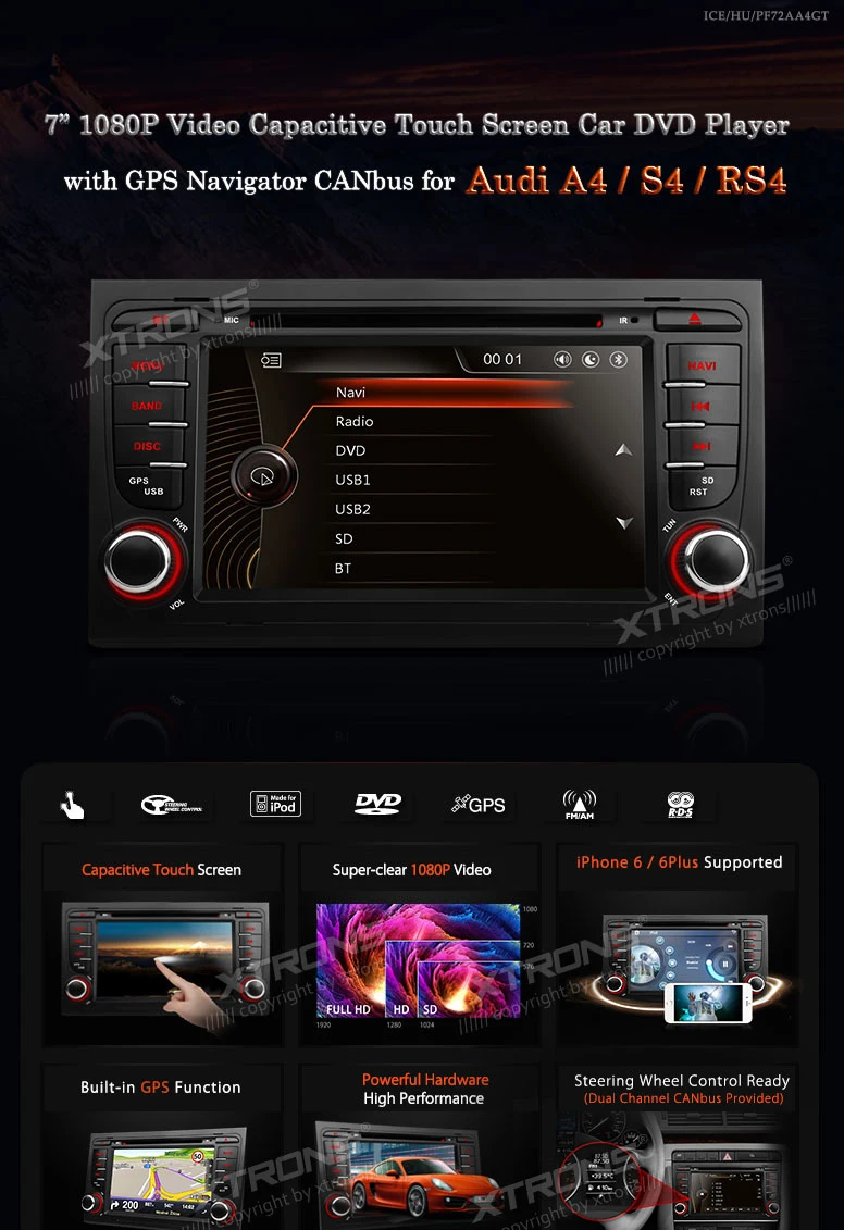 Perfect 7" Special Car DVD for Audi A4 2002-2008 & Audi S4 2002-2008 & Audi RS4 2002-2008 with External DVR Camera Support 0