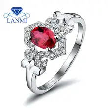 Fashion Beauty Jewelry Oval 5x7mm Ruby With Natural Dia In Solid 18Kt White Gold Engagement Ring WU256