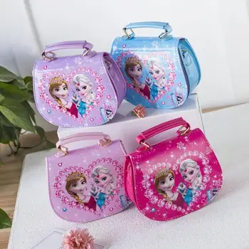

New Fashion PU Girls Cute Handbag Children Cartoon Elsa and Anna Handbag Kids Tote Female Leather Shoulder Bag Mini Messengerbag