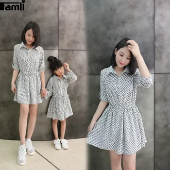 

Famli 1pc Mother Daughter Christmas Matching Dresses Autumn Fashion Family Mommy Me Outfit Long Sleeve Stripe Dress Clothes Set