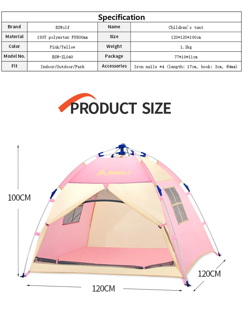 BSWolf портативный детский тент замок для игры в помещении игровой дом для детей для кемпинга Водонепроницаемый Автоматический всплывающий тент
