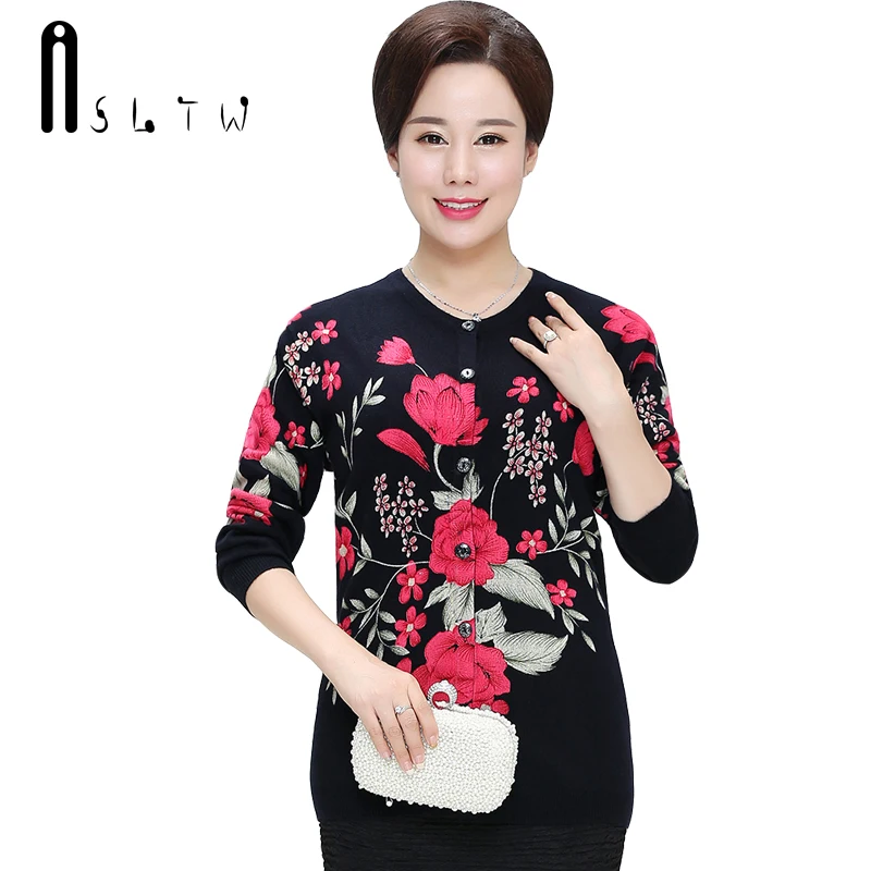 ASLTW Plus Size Cardigan 2017 New Lady's Sweater Long Sleeve O Neck Printing Knitwear Tops Casual For Women |
