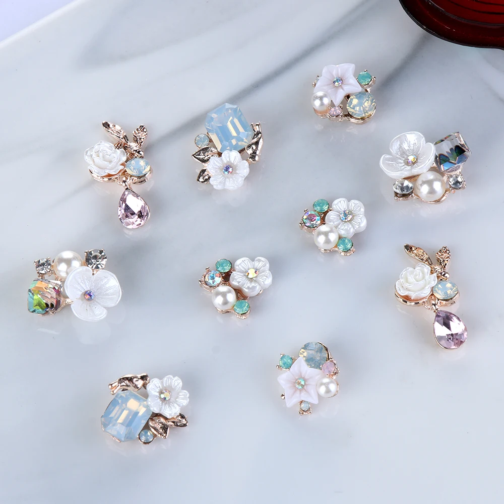 10PCS Flower Rhinestone Buttons Flatback Plating Pearl Hairpin Decoration DIY Craft Apparel Sewing Accessories For Clothes Bag | Дом и сад