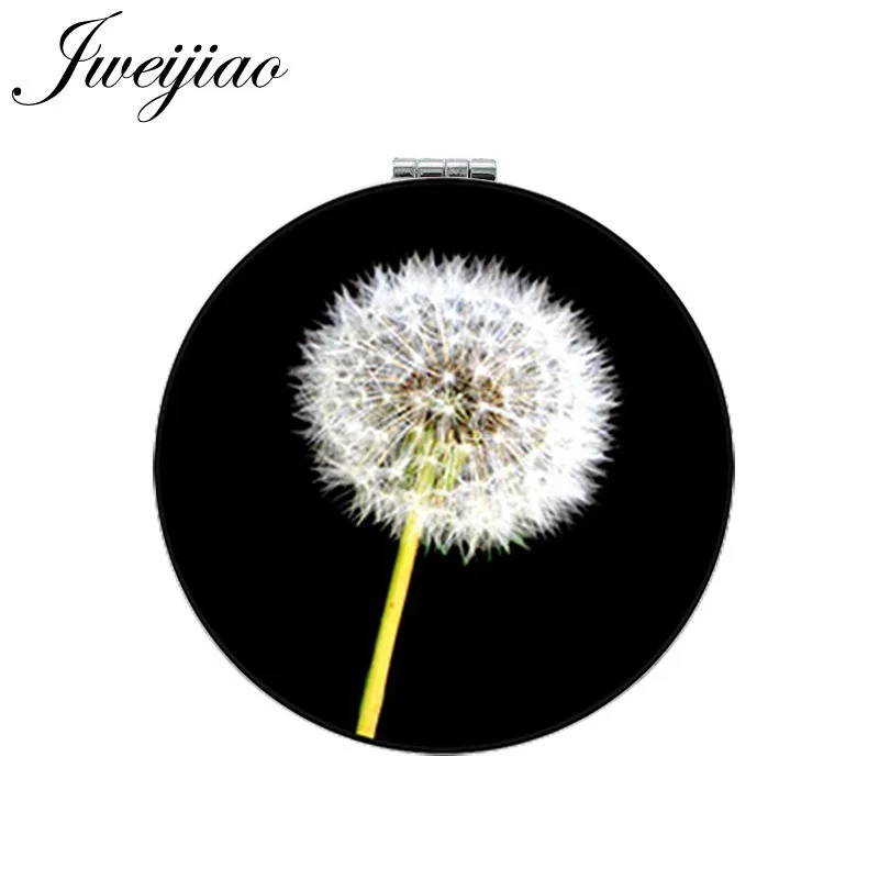 

JWEIJIAO Wish Real Dandelion Round Makeup Mirror Mini Folding Compact Pocket Mirror 1X/2X Magnifying For Beauty Tools